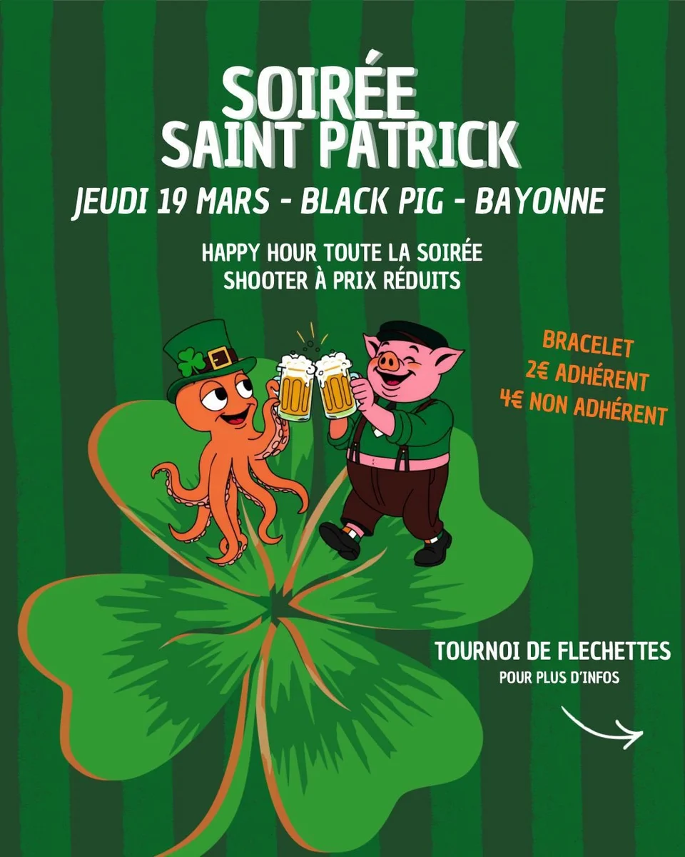 Soirée Saint-Patrick & tournoi de fléchettes au Black Pig (Bayonne)