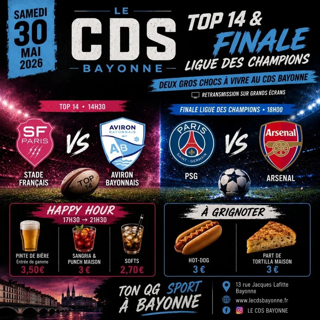 Double choc sport au CDS Bayonne : Top 14 + Finale Ligue des Champions