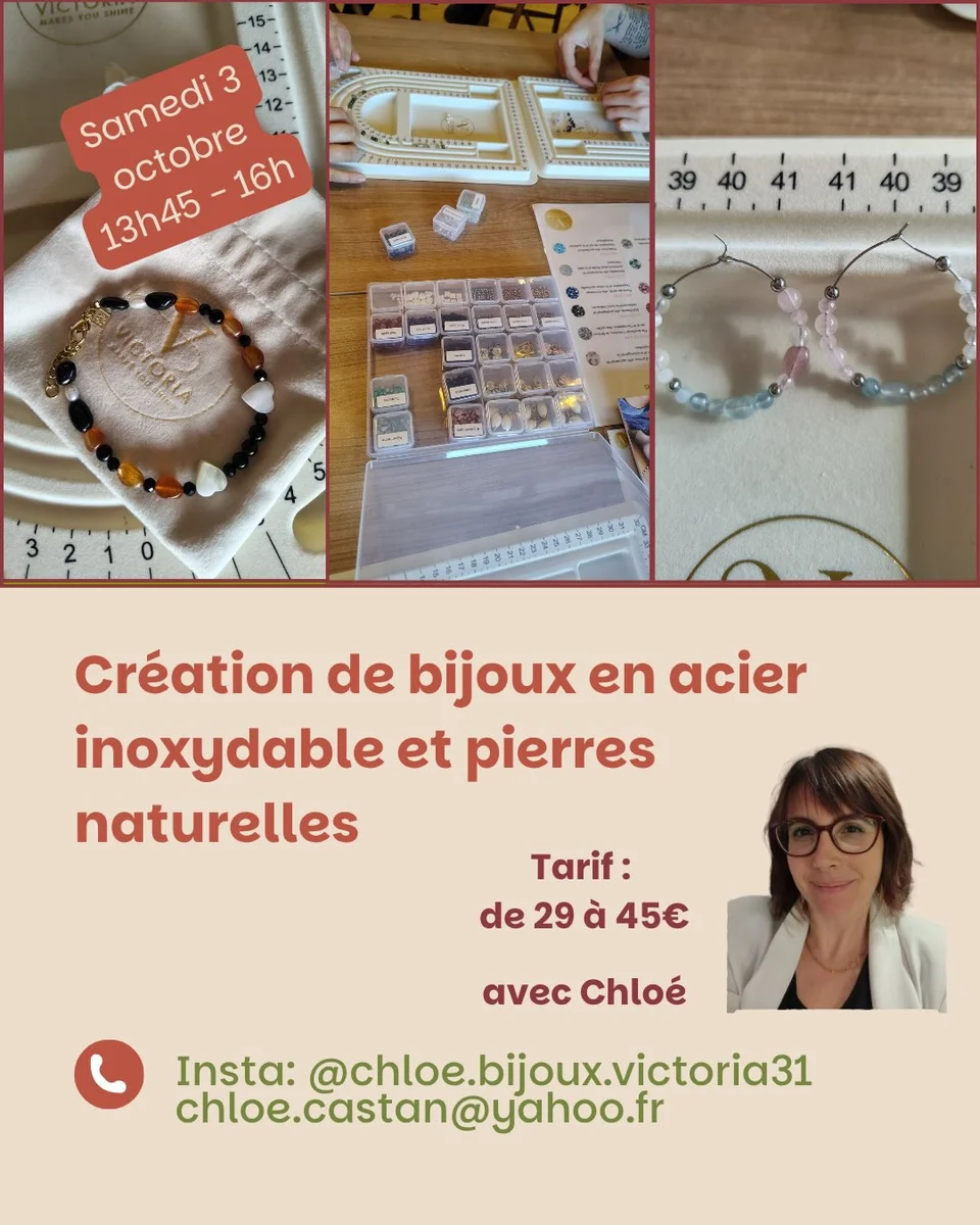 Atelier création de bijoux en acier inoxydable et pierres naturelles