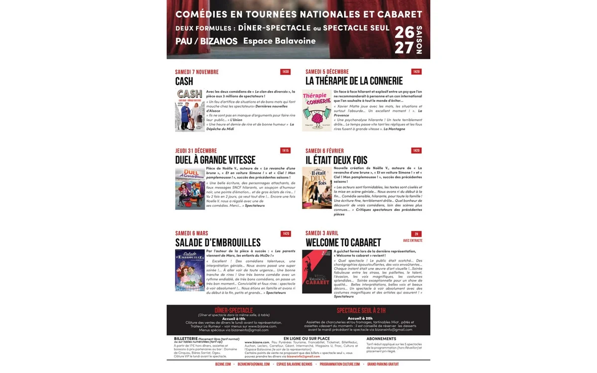 Programación cena y/o espectáculos 2026/2027 - Compagnie Bizane
