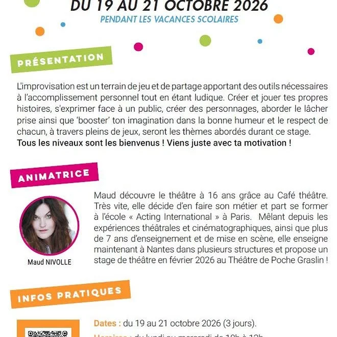 Stage de théâtre pour enfants - Vacances de la Toussaint 2026