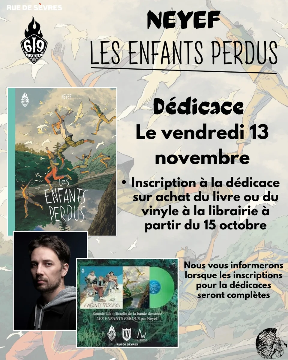 Book signing by @_neyef_ for "Les Enfants Perdus" at Librairie Bédéciné