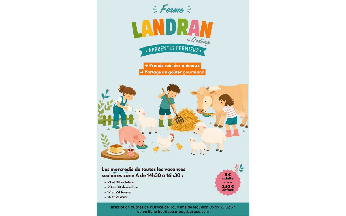 Aprendices granjeros y merienda en la granja Landran