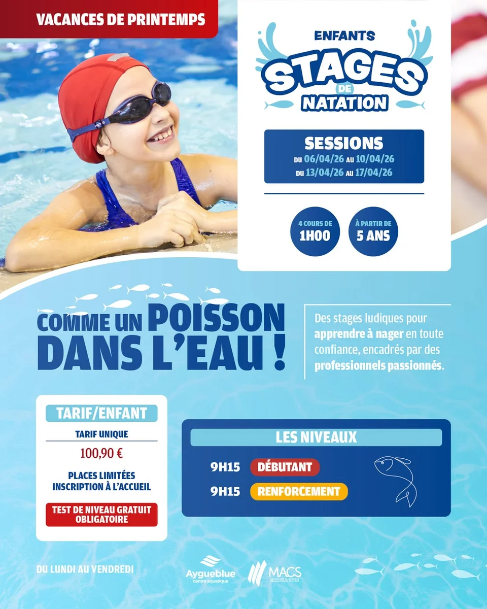 Stages de natation enfants – Vacances de printemps (Aygueblue)