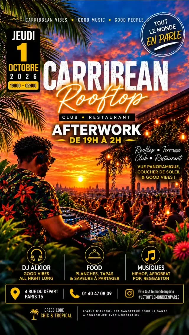 Afterwork Caribbean & Old School Rooftop à Paris